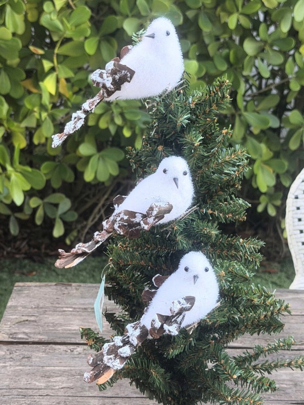 Lot 3 Vintage White Snow Bird Clip On Christmas Tree Ornaments Pinecone Tails